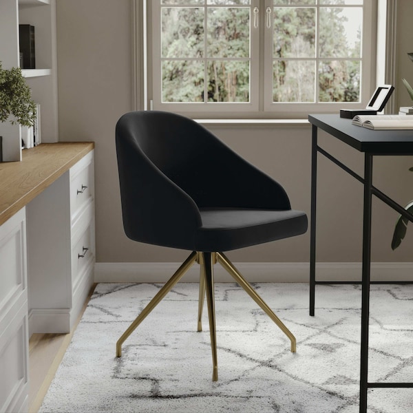 Martha Stewart Sora Upholstered Stationary Office Chair in Black/Polished Brass CH-222119-BK-GLD-MS - main